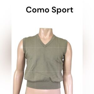 Como Sport Golf  Vintage Tan Pure Wool Made In Italy  V-Neck Knit Sweater Vest S